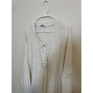 White Birch Speckle Lace Up V-Neck‎ Tunic Sweater 2X Boho Oversize Cozy Sweater